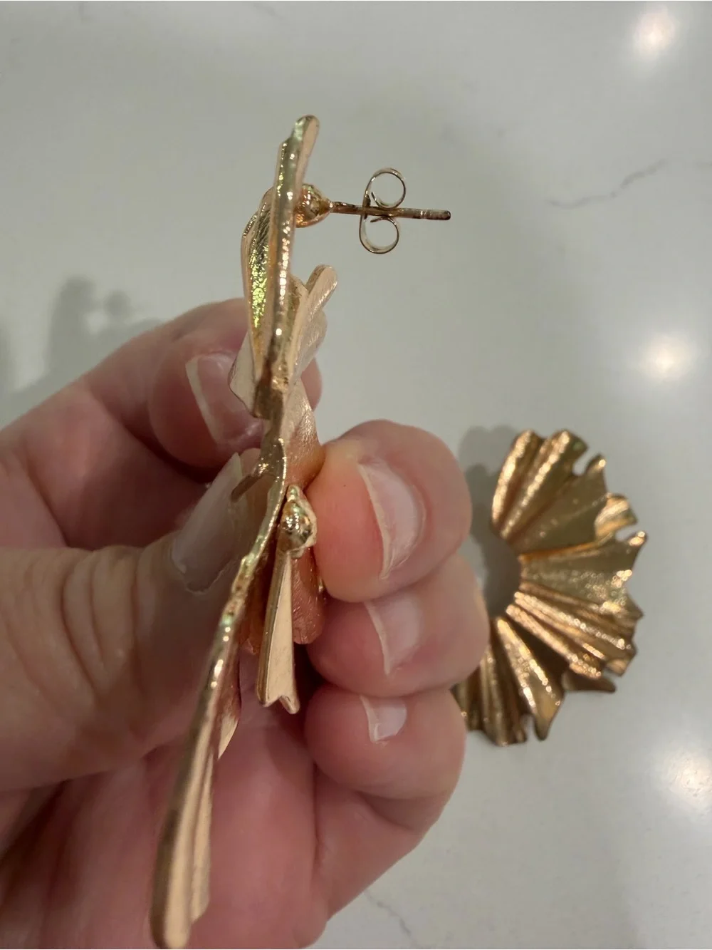 Anthropologie  Gold Ruffle Hoop Earrings
